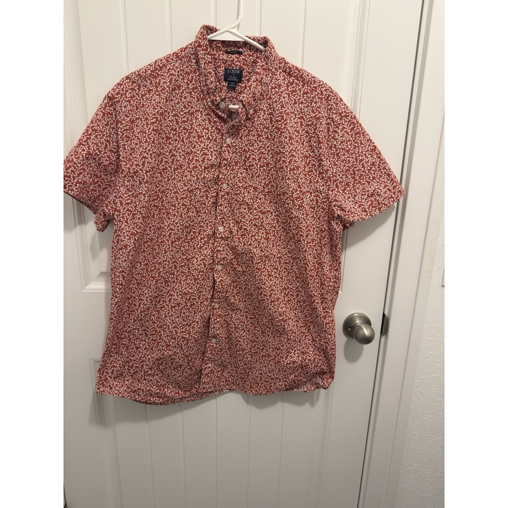 J.Crew Men's Slim Fit Burnt Orange Branch Design Button Down Size XL